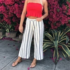 HIGH WAISTED STRIPED WIDE LEGGED LINEN PANTS